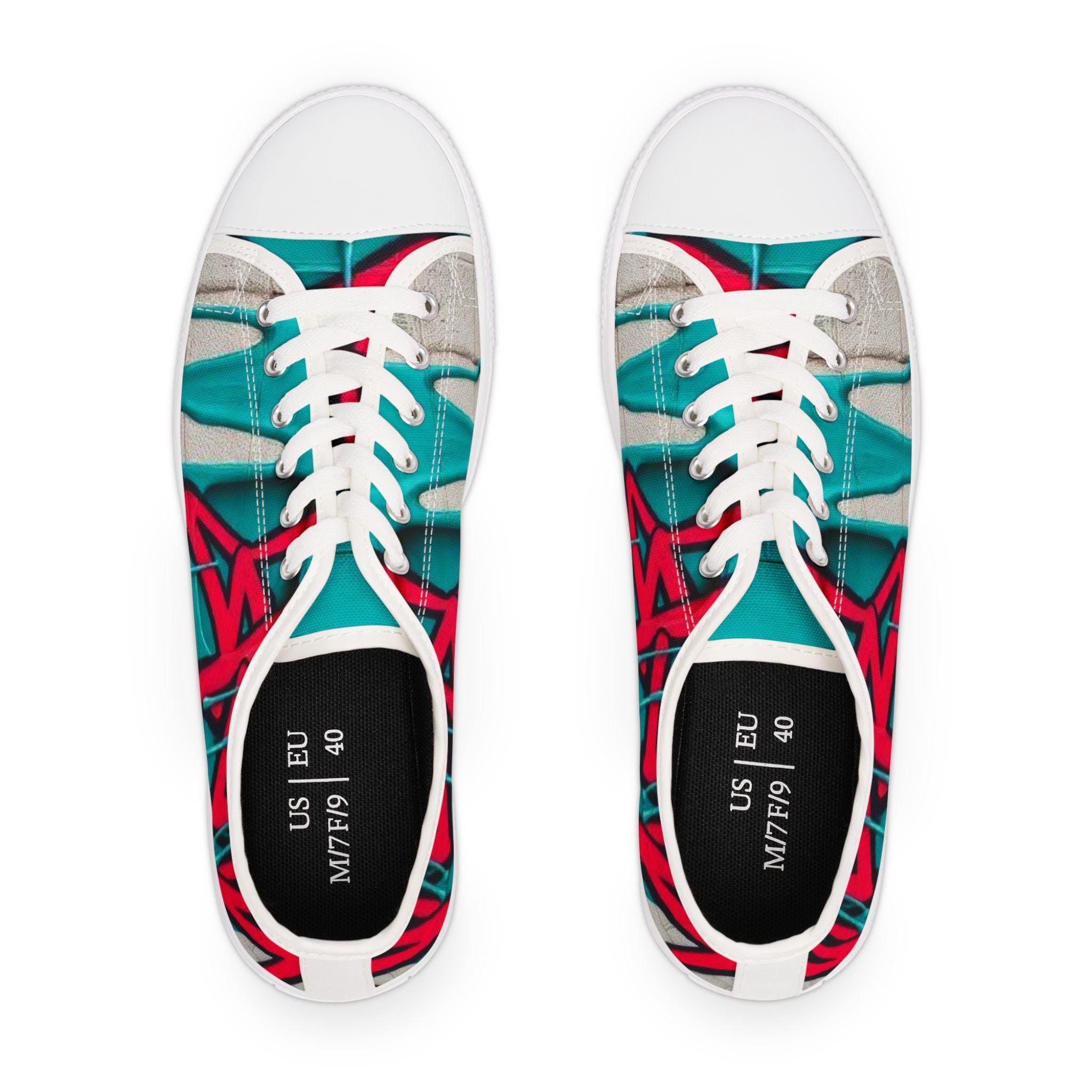 Teal Pink Street Graffiti Women's Low Top Sneakers | Street Art Canvas Shoes