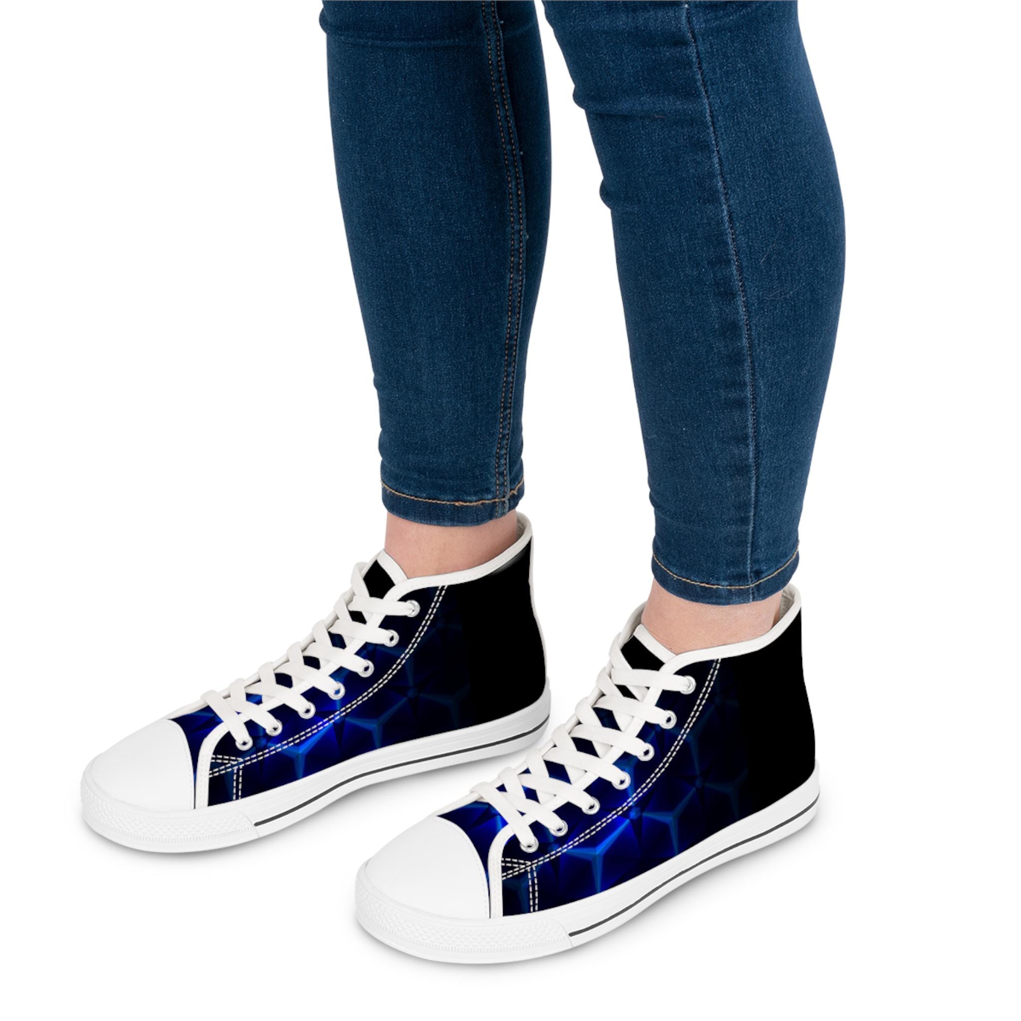 Blue Hexagon Circuit Women's High Top Sneakers | Geometric Pattern Athletic Shoes