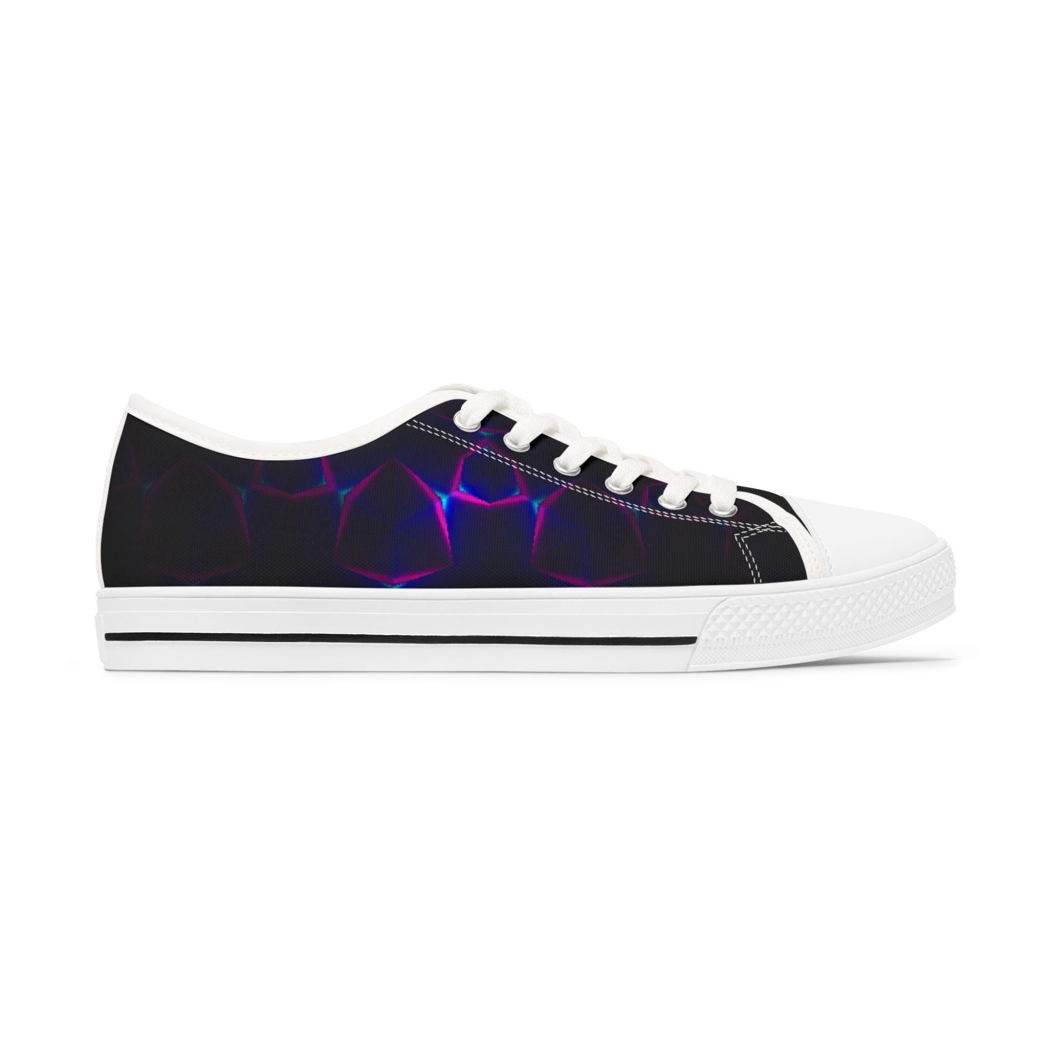 Neon Plasma Pattern Women's Low Top Sneakers | Purple Blue Galaxy Circles