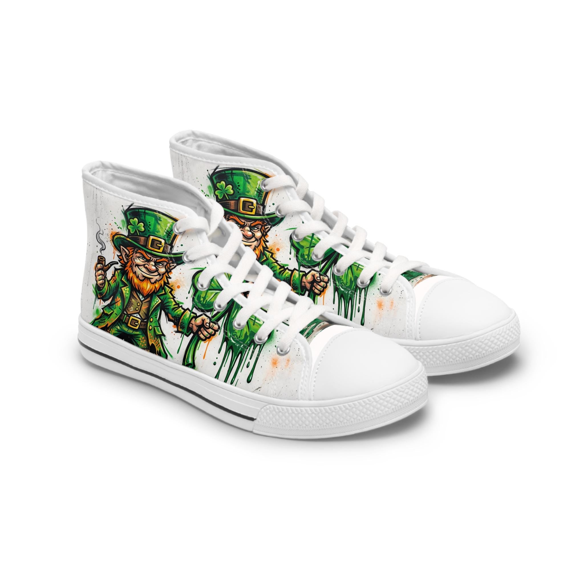Leprechaun and Shamrock Women's High Top Sneakers | St. Patrick's Day Green Art