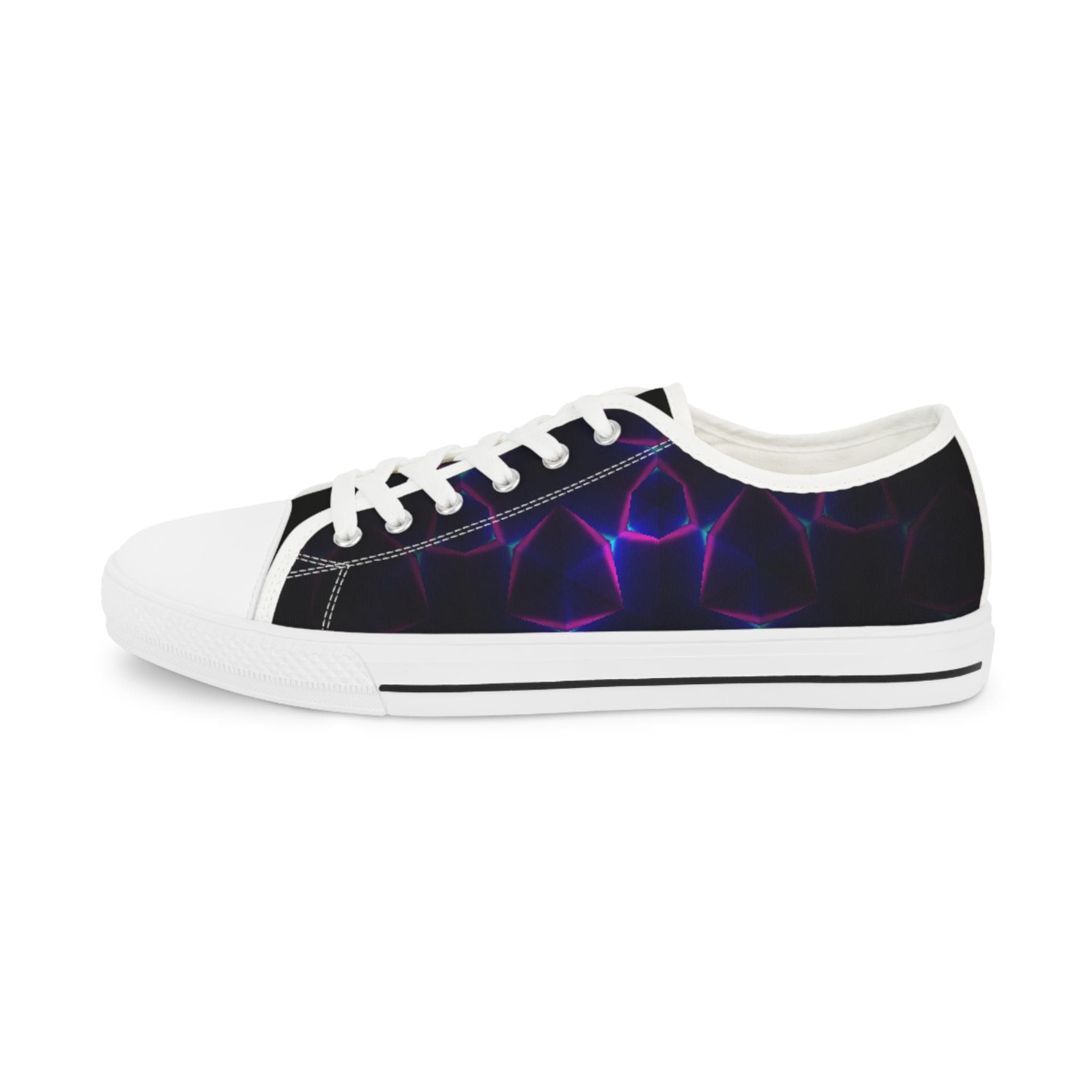 Neon Plasma Pattern Men's Low Top Sneakers | Electric Purple Grid