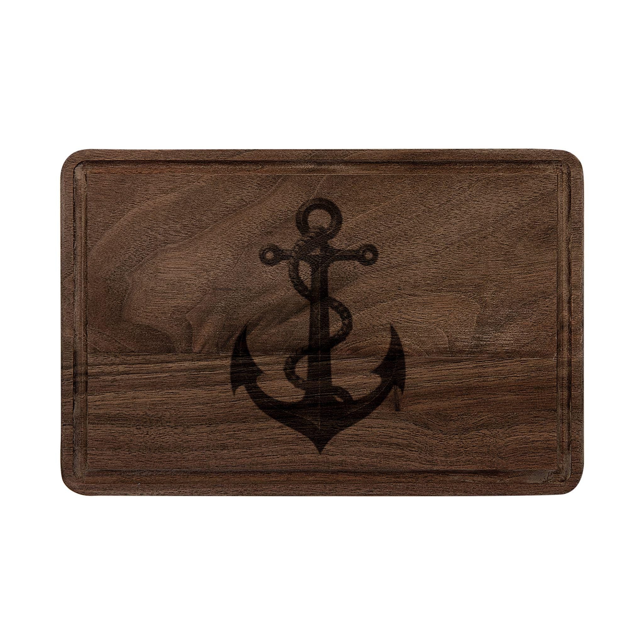 Nautical Anchor Engraved Wooden Cutting Board | Rustic Paddle or Rectangle