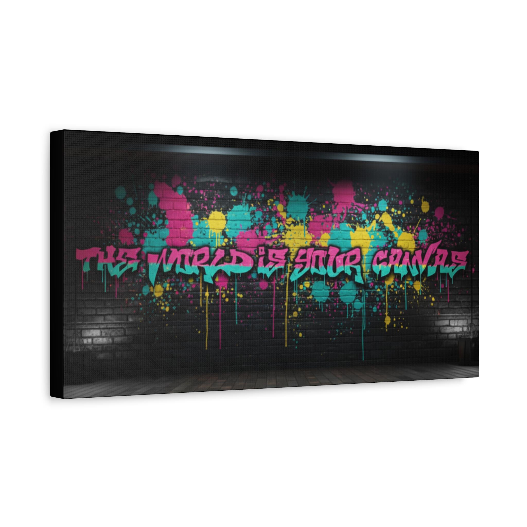 Graffiti Splatter Canvas Art | Pink Teal Street Art Print, Urban Wall Decor
