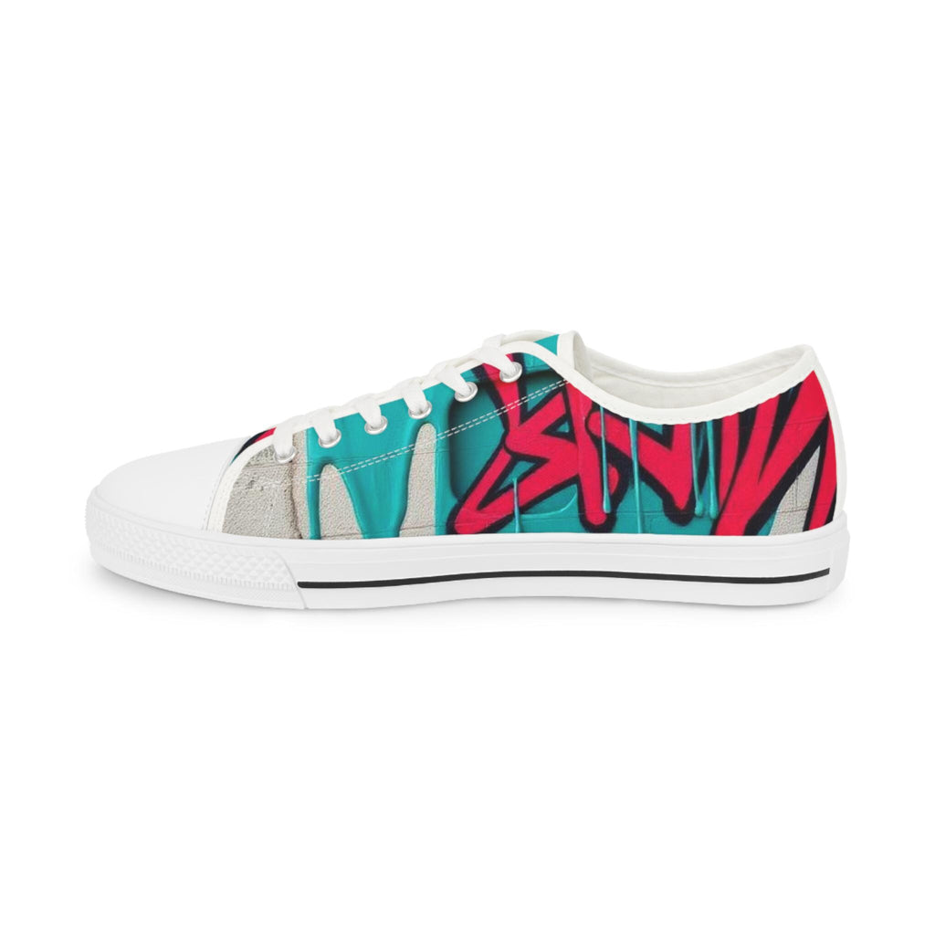 Teal Pink Graffiti Sneakers | Men's Low Top Street Art Canvas Shoes