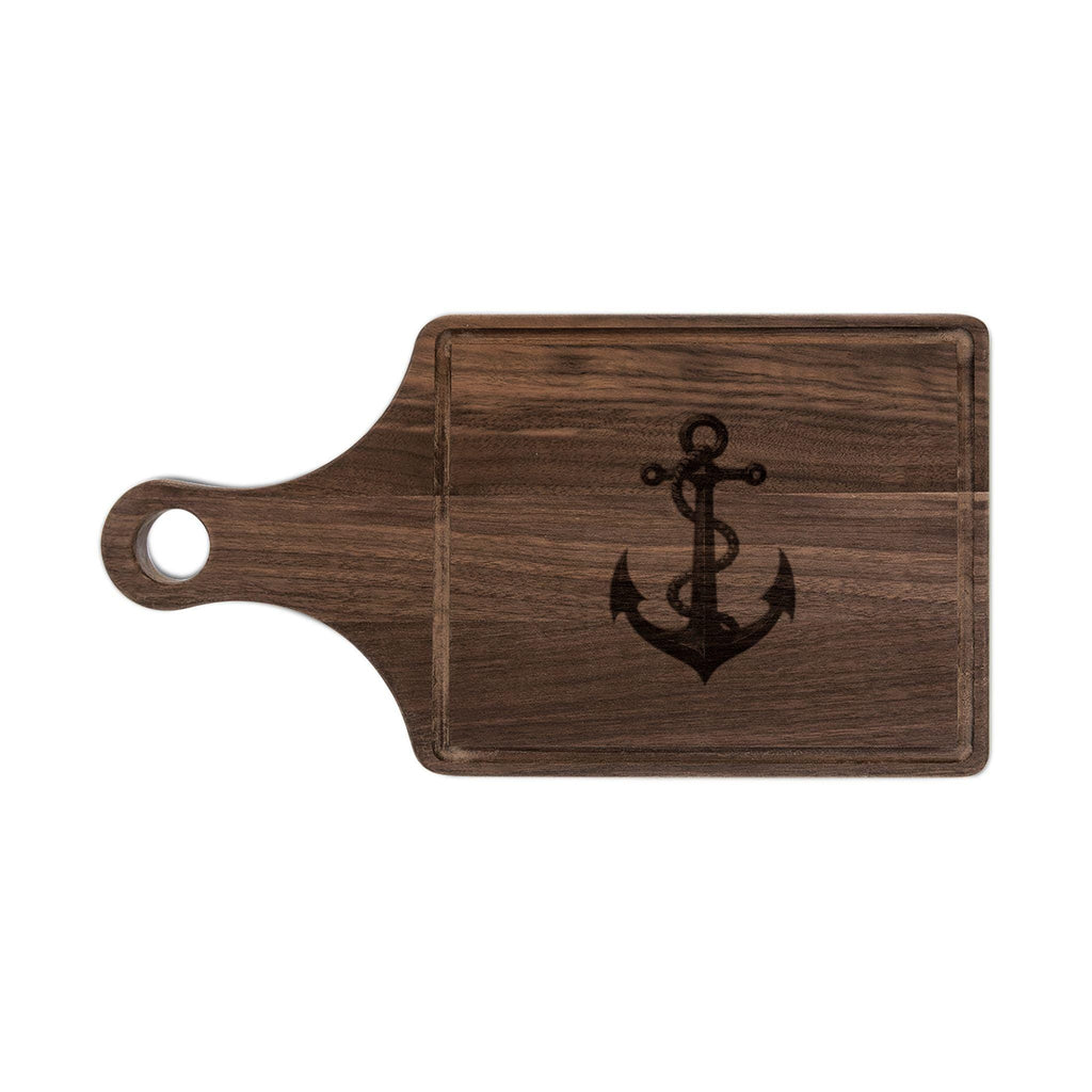 Nautical Anchor Engraved Wooden Cutting Board | Rustic Paddle or Rectangle