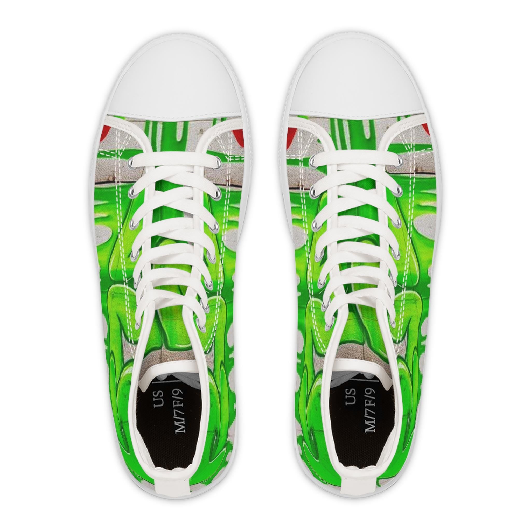 Green Paint Drip High Top Sneakers | Custom Art Canvas Shoes