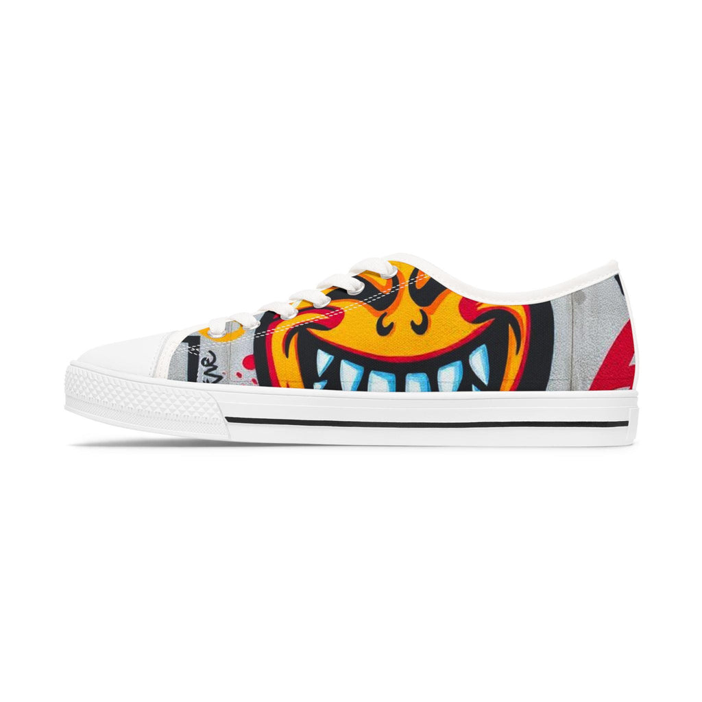 Evil Smile Graffiti Emoji Face Women's Low Top Sneakers | Street Art Graffiti Print