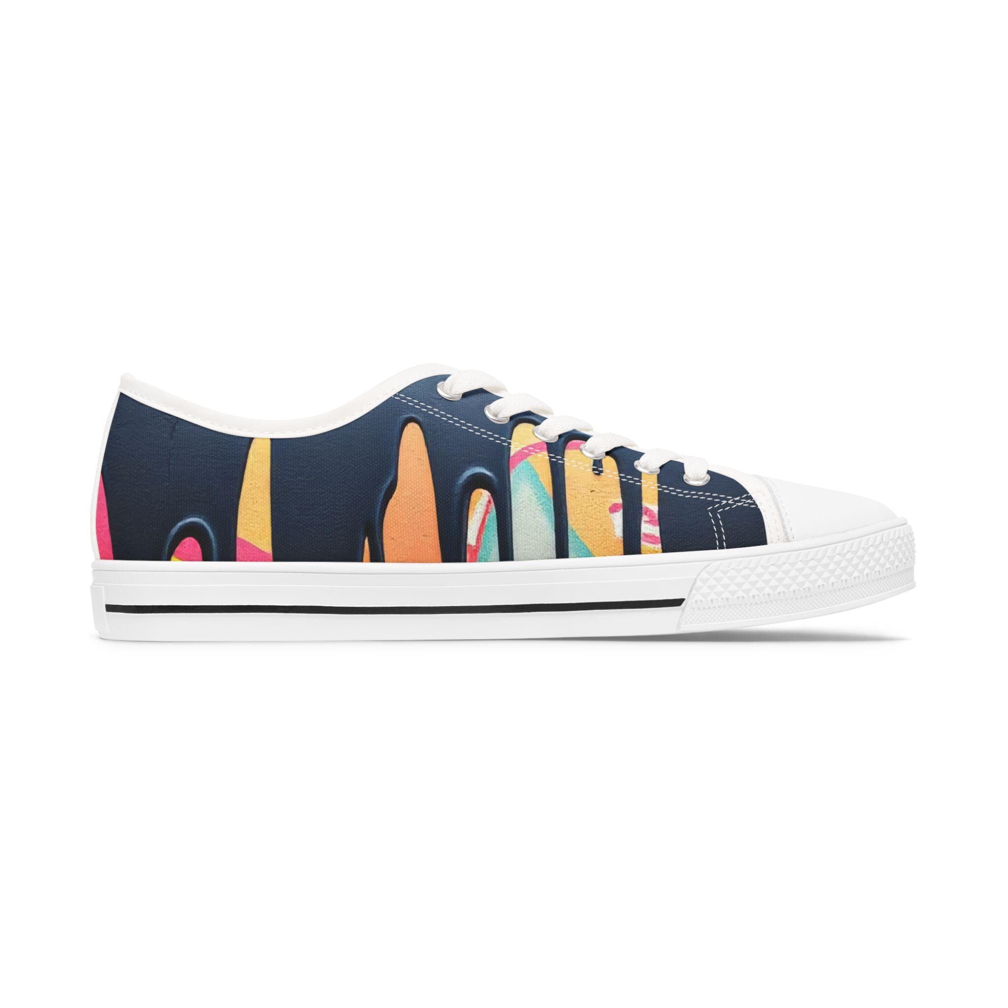 Paint Drip Pattern Women's Low Top Sneakers | Neon Paint Splash Design
