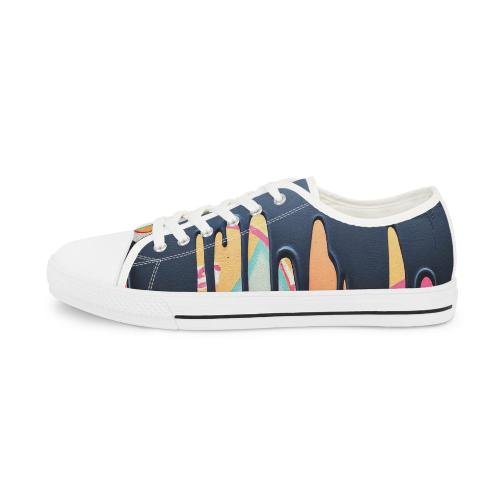 Paint Drip Pattern Men's Low Top Sneakers | Navy Patterned Canvas