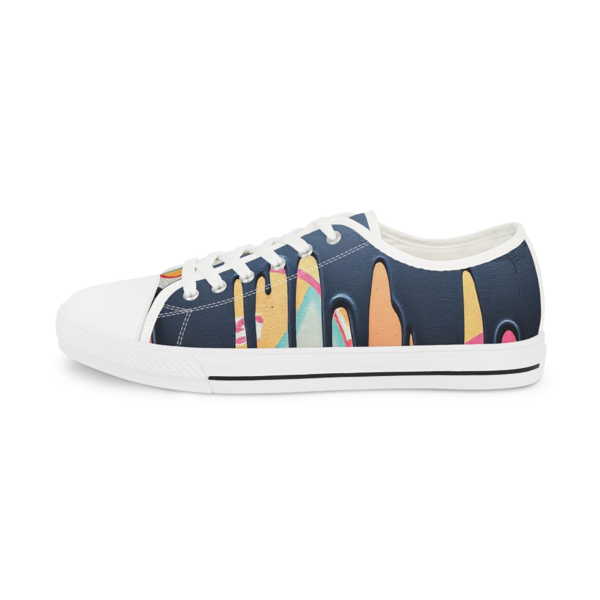 Paint Drip Pattern Men's Low Top Sneakers | Navy Patterned Canvas