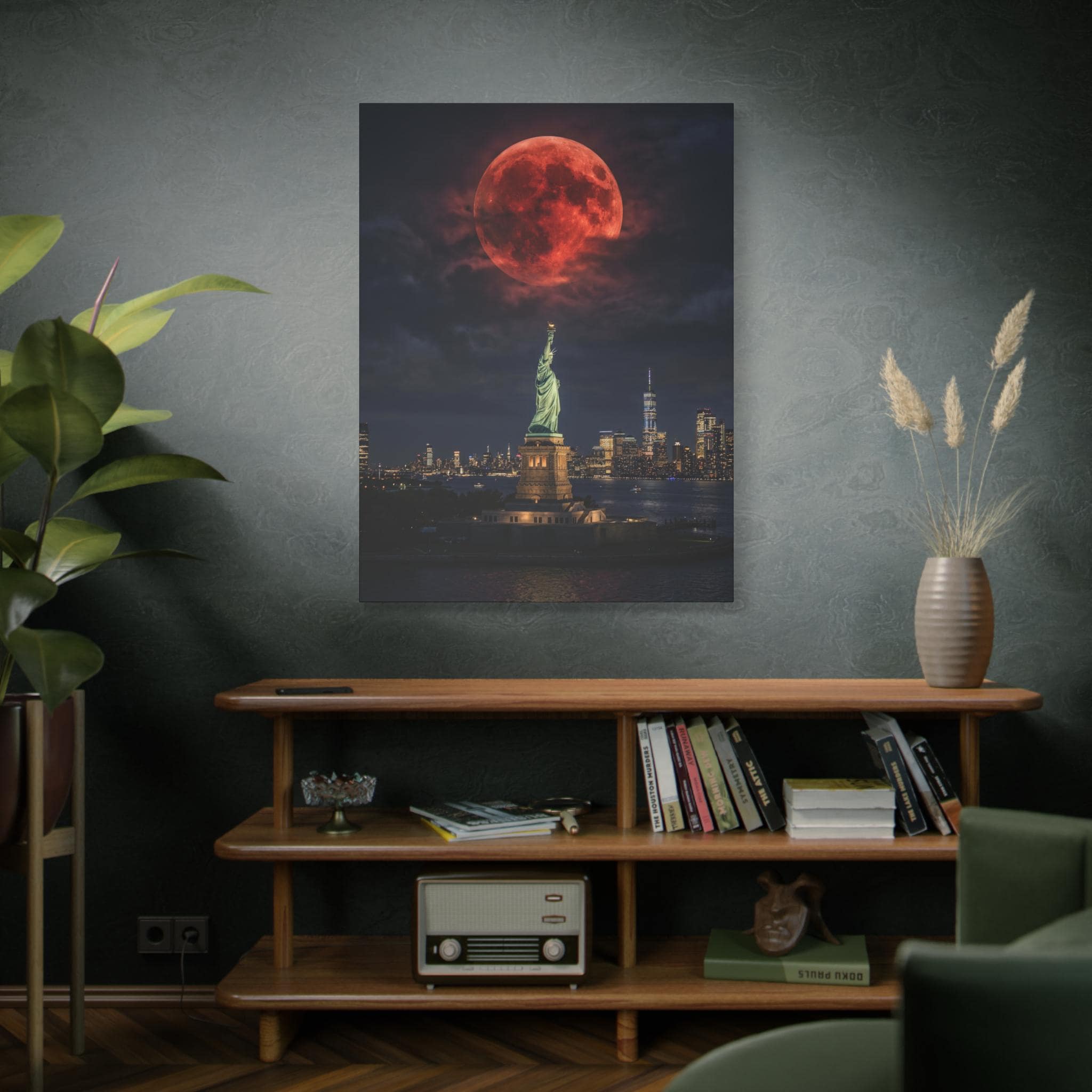 Blood Moon over New York City Matte Canvas | NYC Night Skyline Wall Art