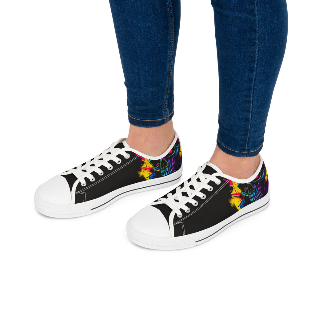 Neon Skull Low Top Sneakers | Women's Colorful Art Print Canvas Shoes