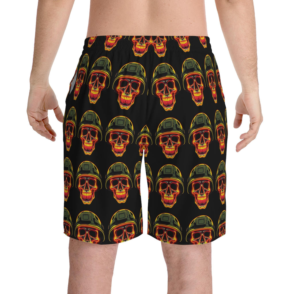 Retro Soldier Skull Pattern Swim Shorts | Beach Shorts, All-Over Print