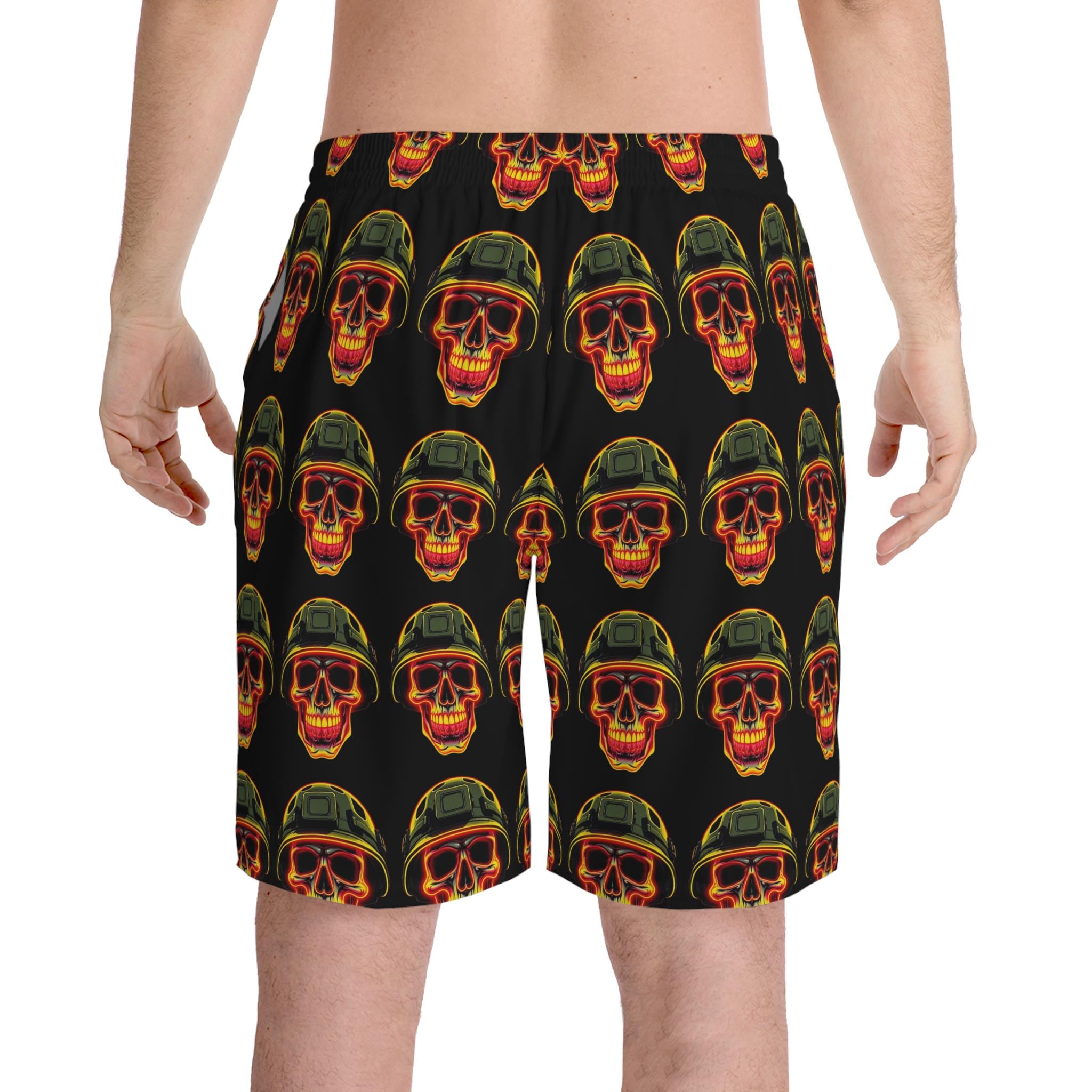 Retro Soldier Skull Pattern Swim Shorts | Beach Shorts, All-Over Print