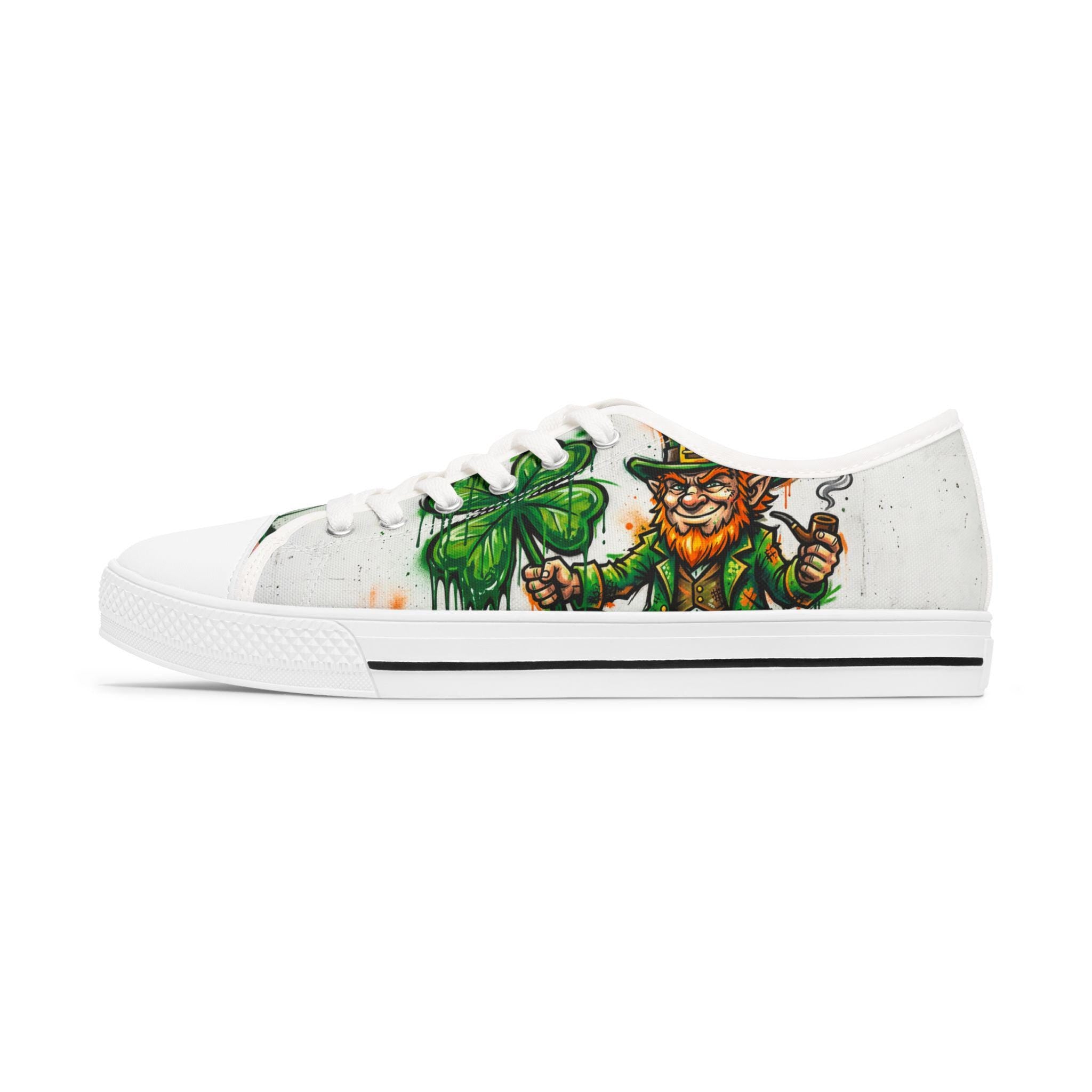 Leprechaun and Shamrock Women's Low Top Sneakers | St. Patrick's Day Shoes