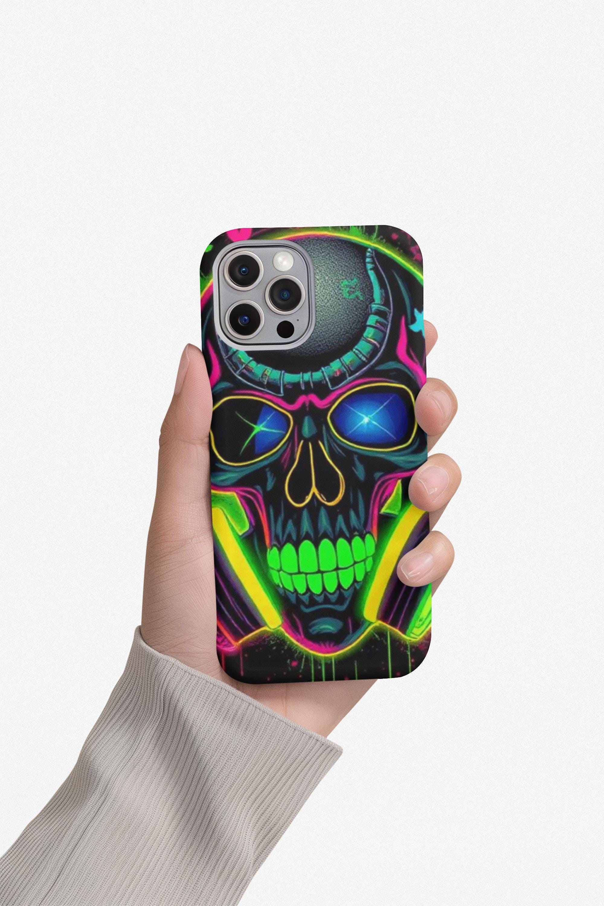 Neon Green Graffiti Skull Hard Shell Phone Case