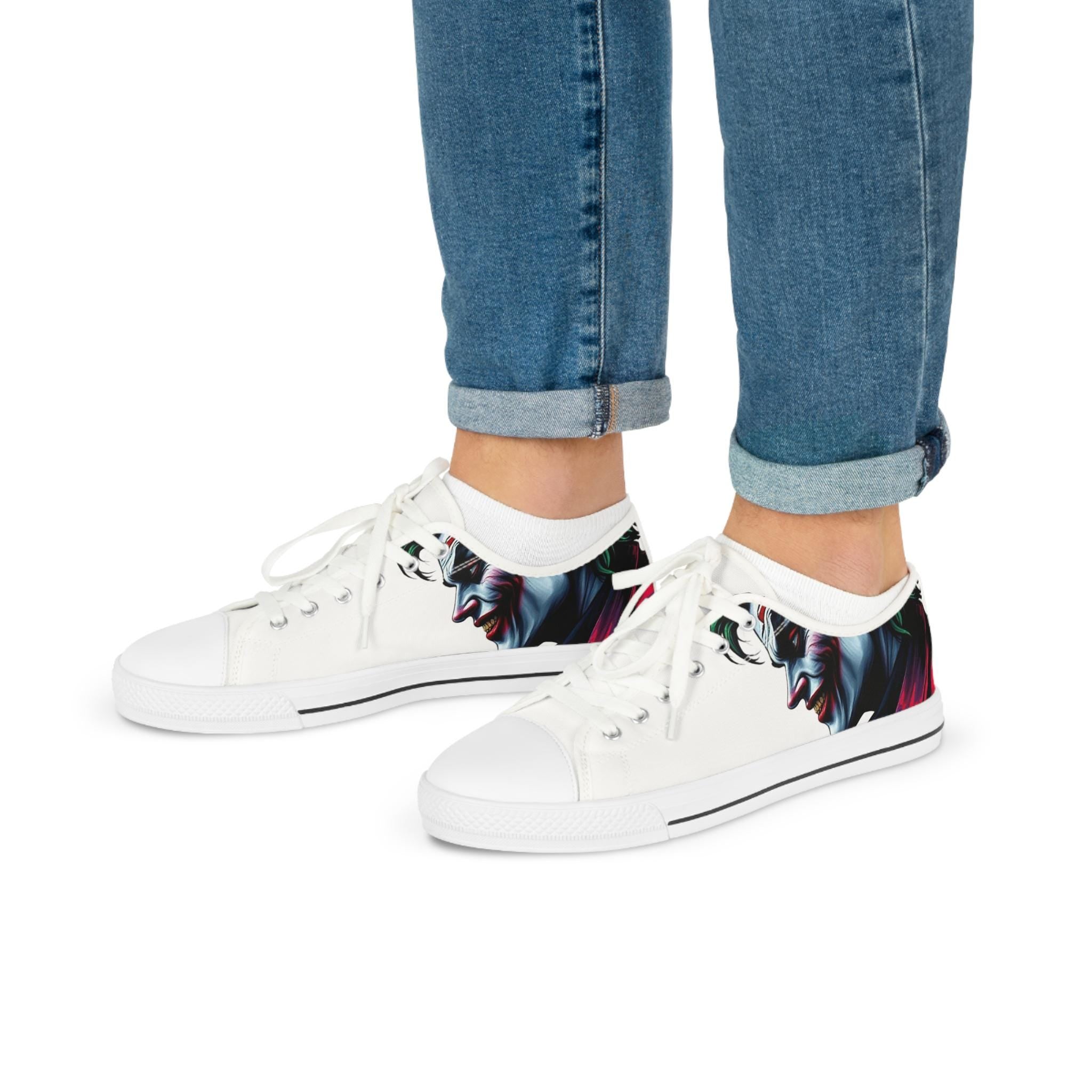 Joker Face Illustration Low Top Sneakers | Comic Villain Artwork