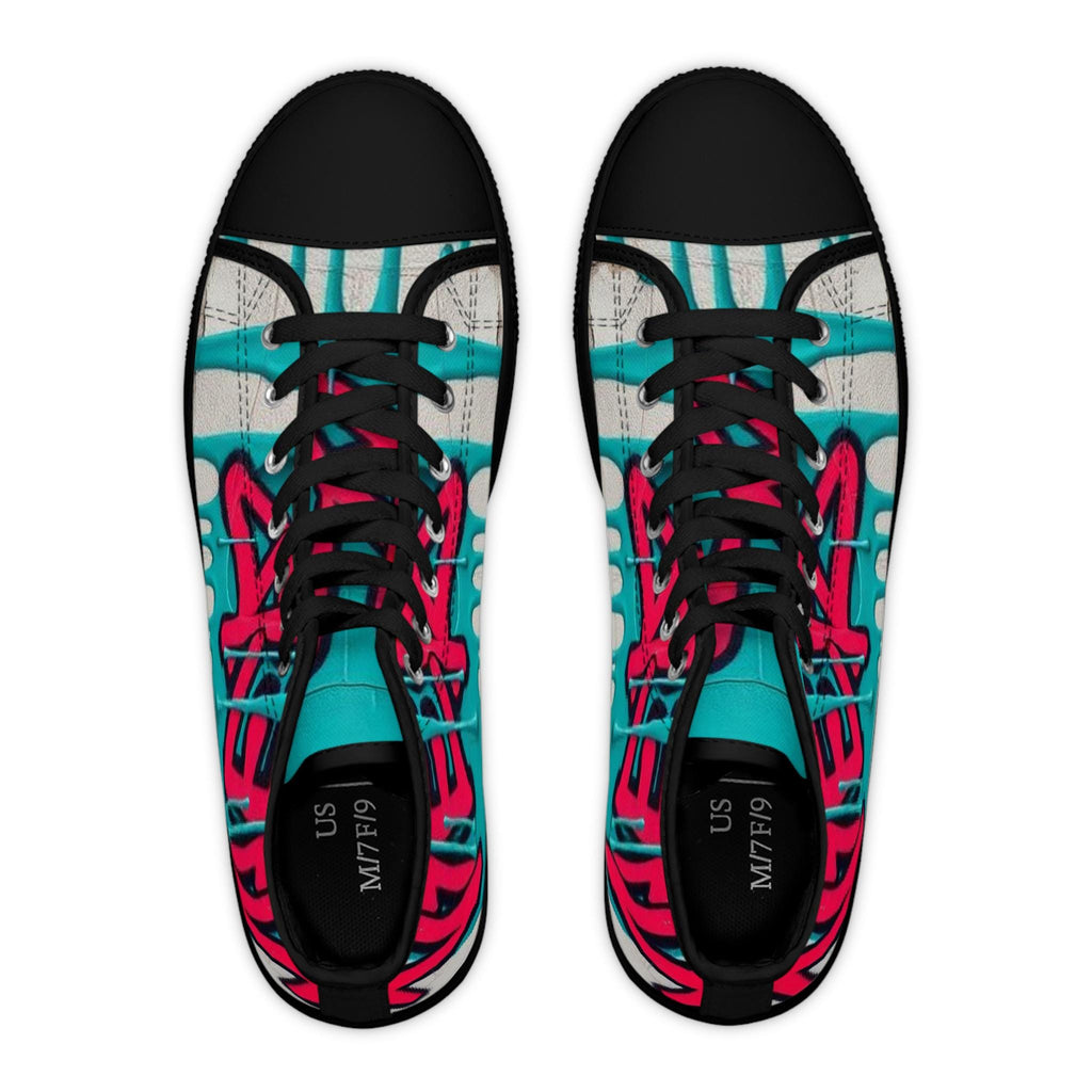Teal Pink Street Graffiti Women's High Top Sneakers | Street Art Pattern