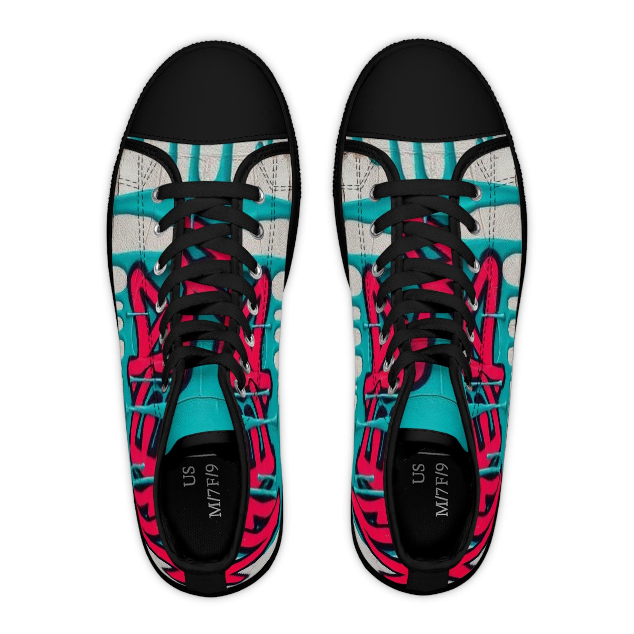 Teal Pink Street Graffiti Women's High Top Sneakers | Street Art Pattern