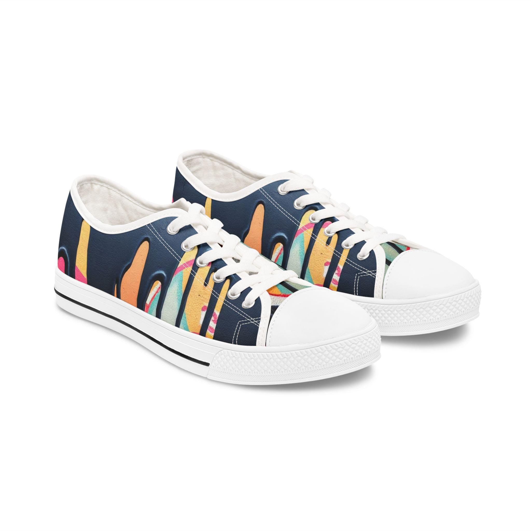 Paint Drip Pattern Women's Low Top Sneakers | Neon Paint Splash Design