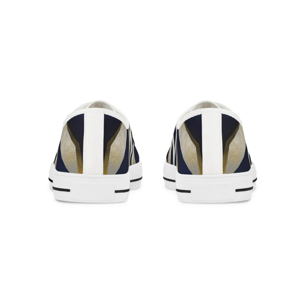 Geometric Striped Canvas Sneakers | Navy Blue Low Tops