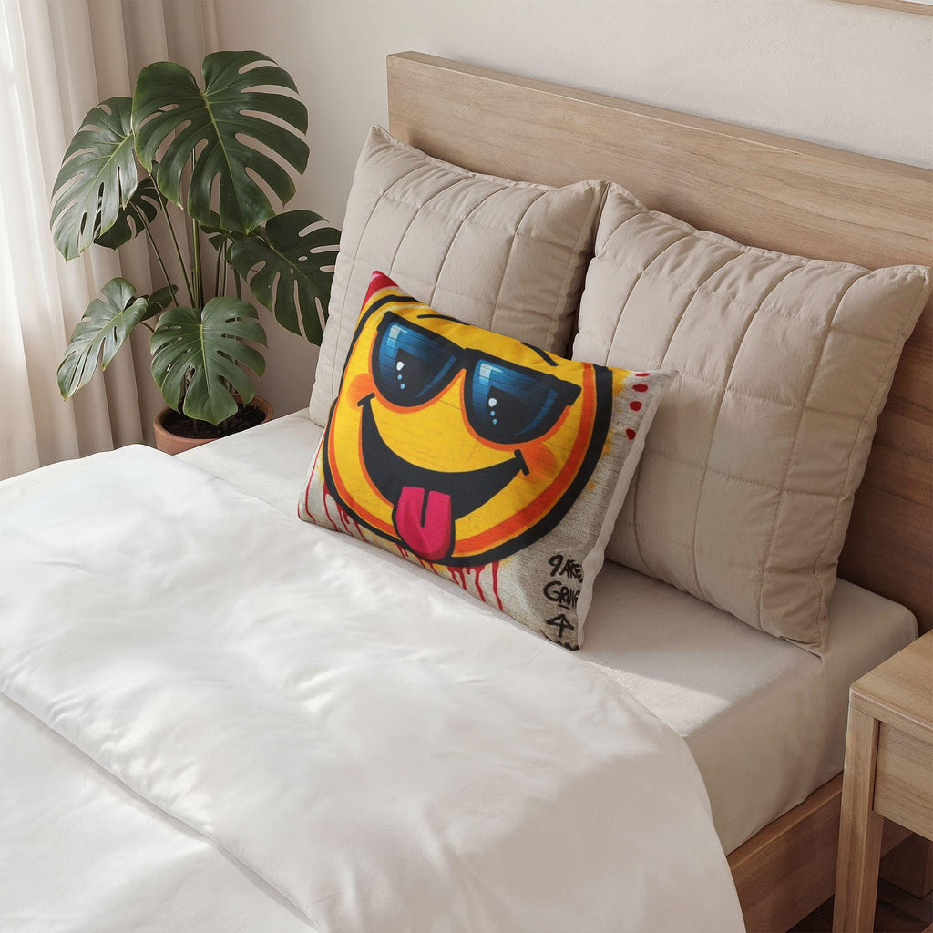 Sunglasses Tongue-Out Smiley Pillow Sham | Emoji Face Pillowcase