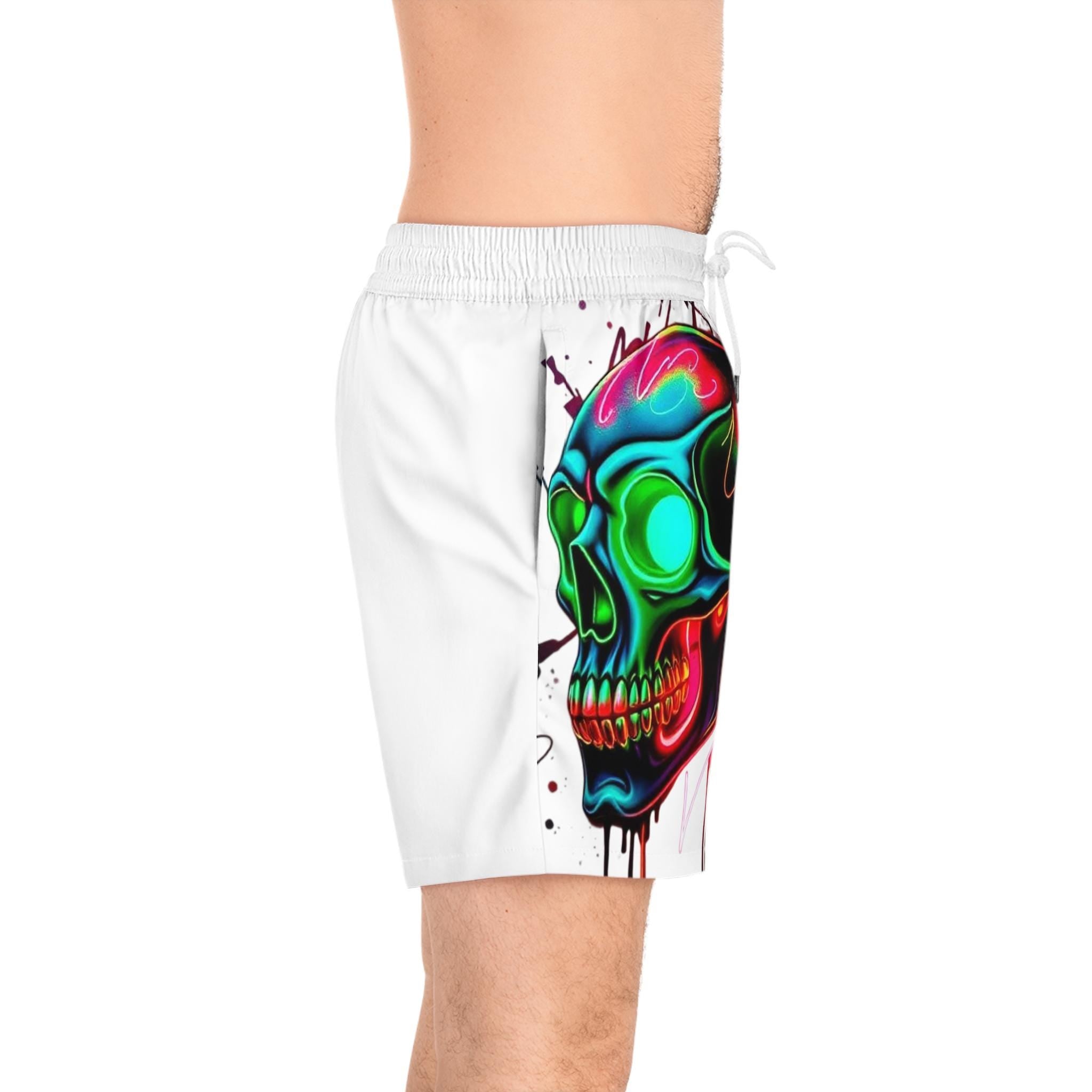 Neon Skull Splash Swim Shorts | Men's Mid-Length Trunks