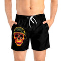 Flaming Skull Helmet Swim Trunks | Neon Military Combat Shorts