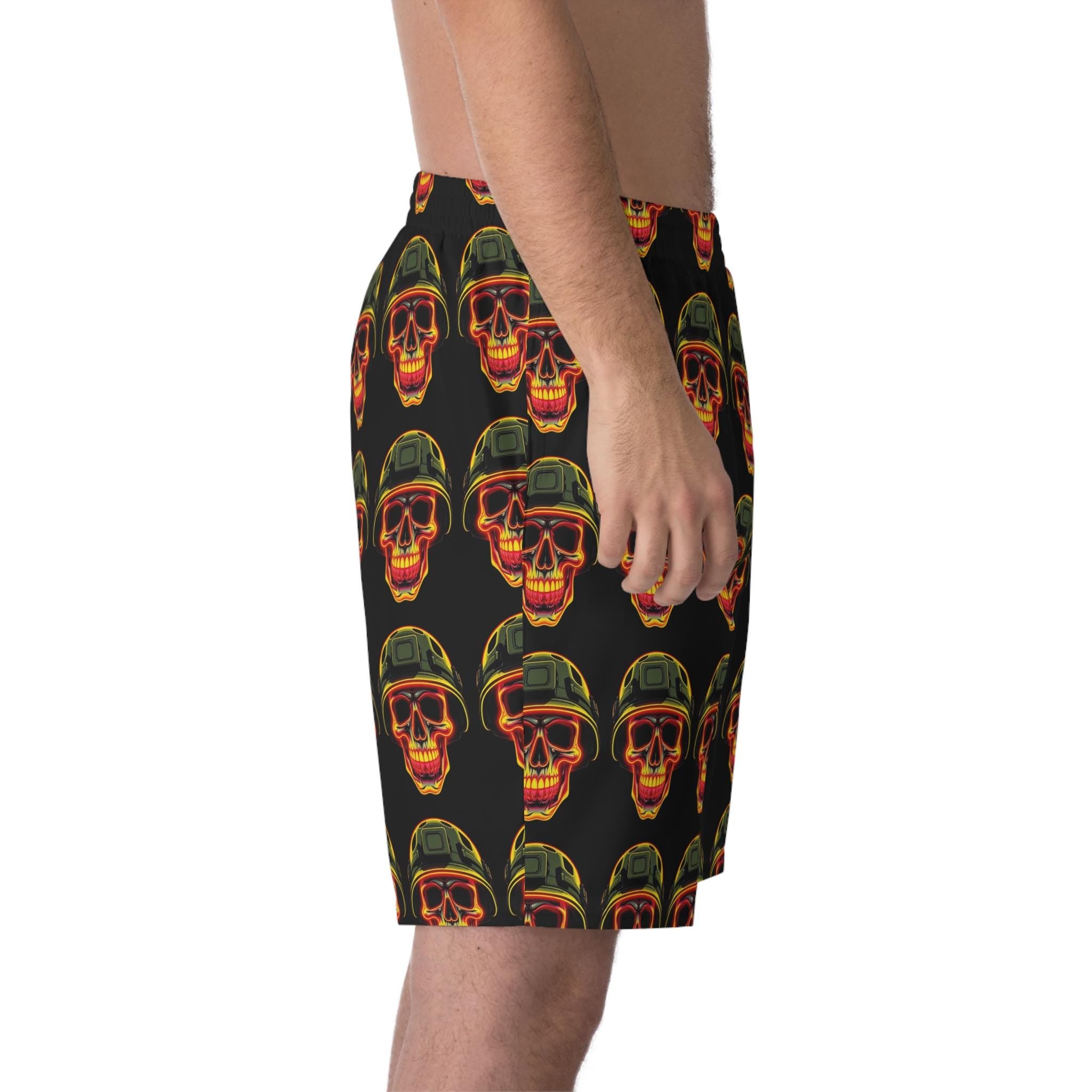 Retro Soldier Skull Pattern Swim Shorts | Beach Shorts, All-Over Print