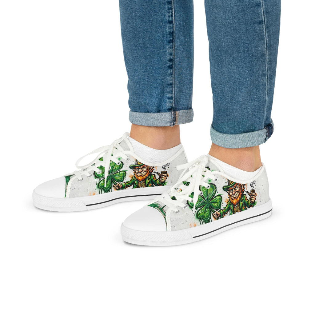 Leprechaun and Shamrocks Men's Low Top Sneakers | St. Patrick's Day Shoes