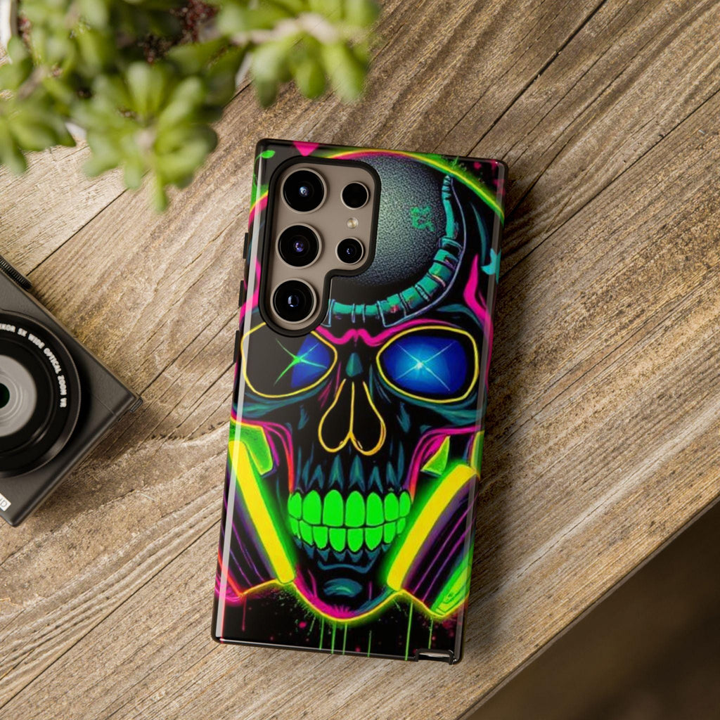 Neon Green Graffiti Skull Hard Shell Phone Case