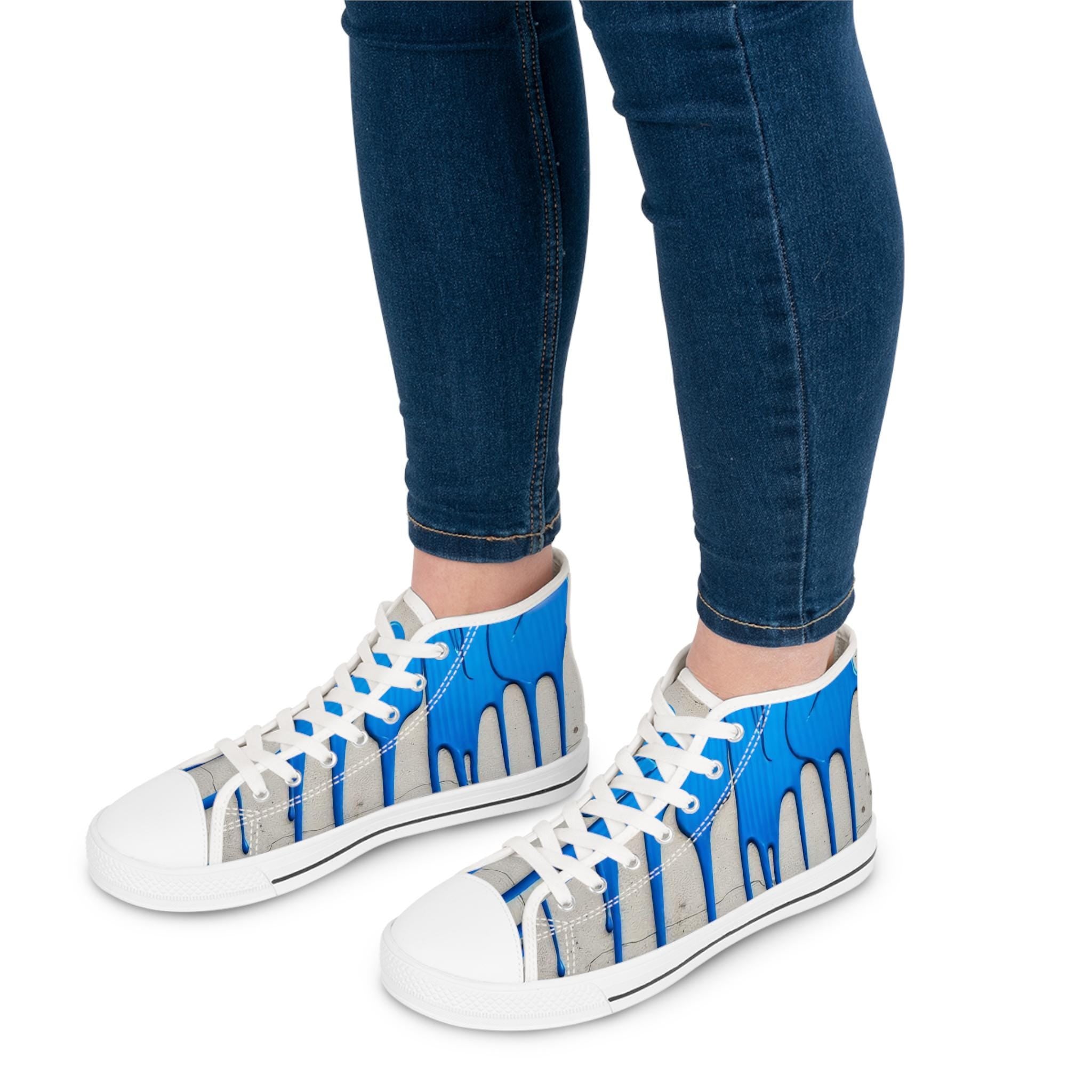 Blue Paint Drip Women's High Top Sneakers | Artistic Streetwear Shoes