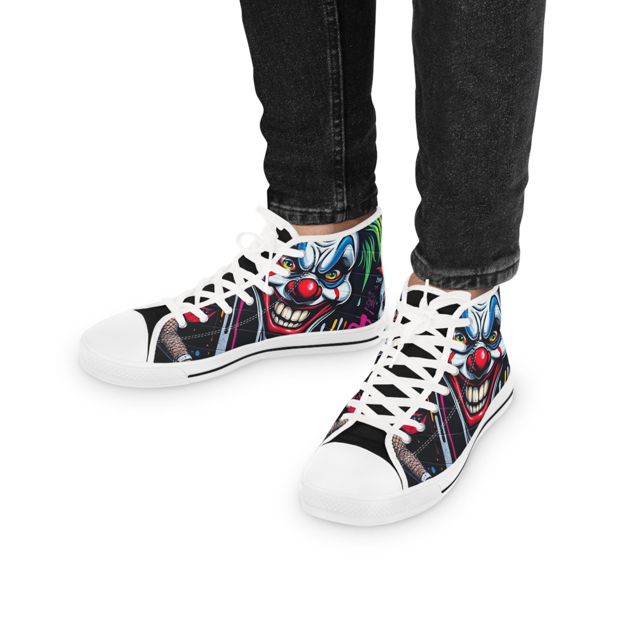 Creepy Clown Face High Top Sneakers | Horror Illustration Shoes
