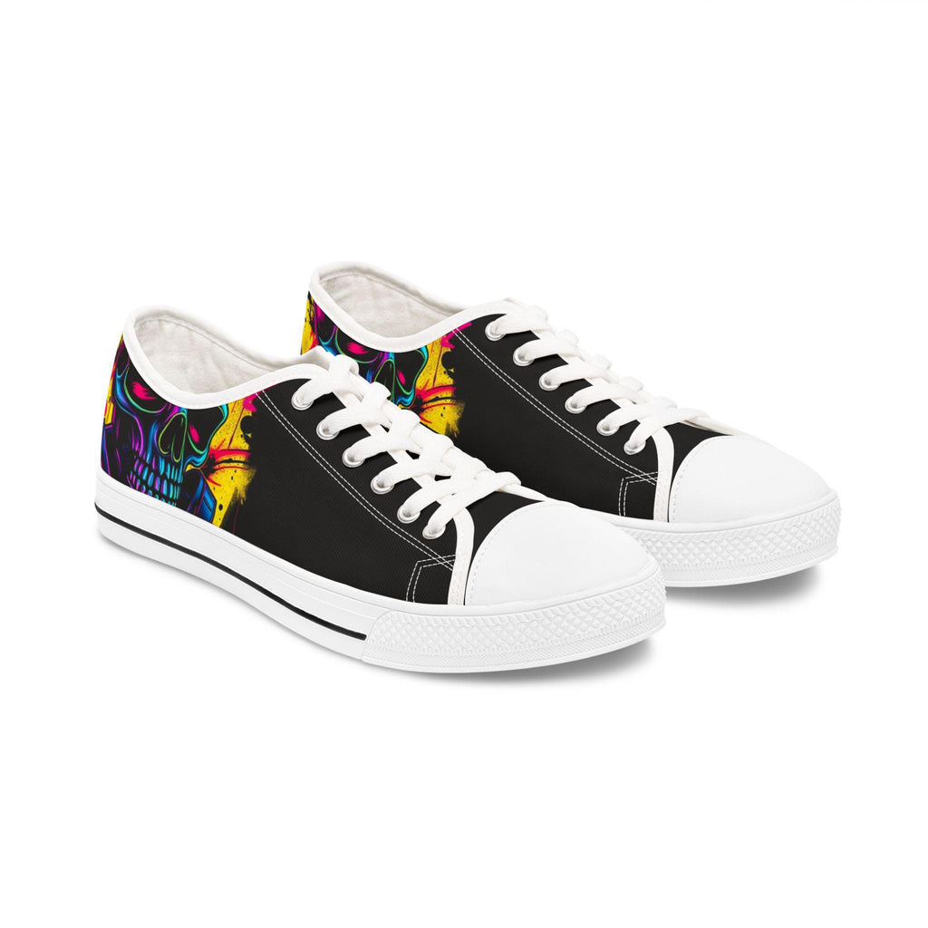 Neon Skull Low Top Sneakers | Women's Colorful Art Print Canvas Shoes