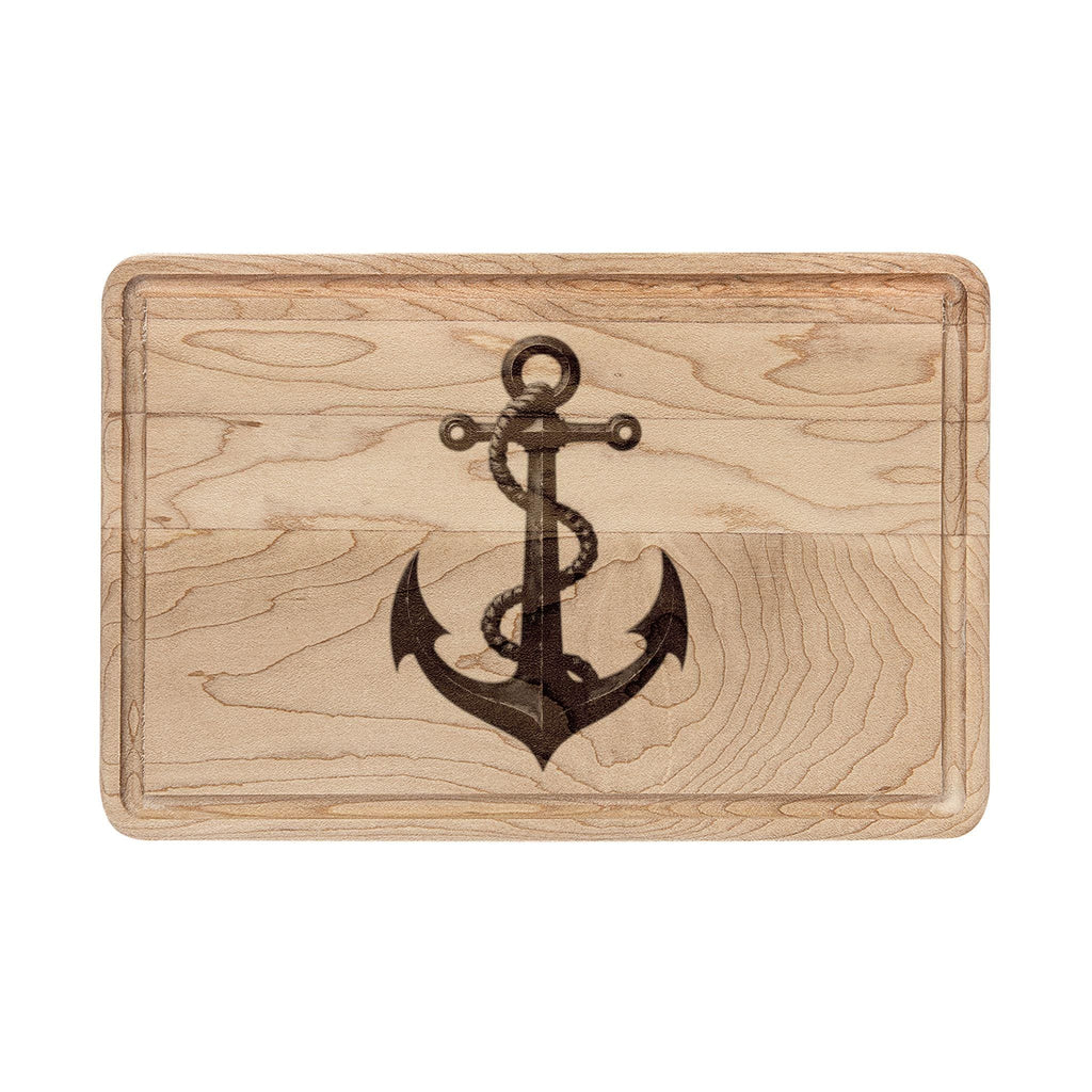 Nautical Anchor Engraved Wooden Cutting Board | Rustic Paddle or Rectangle