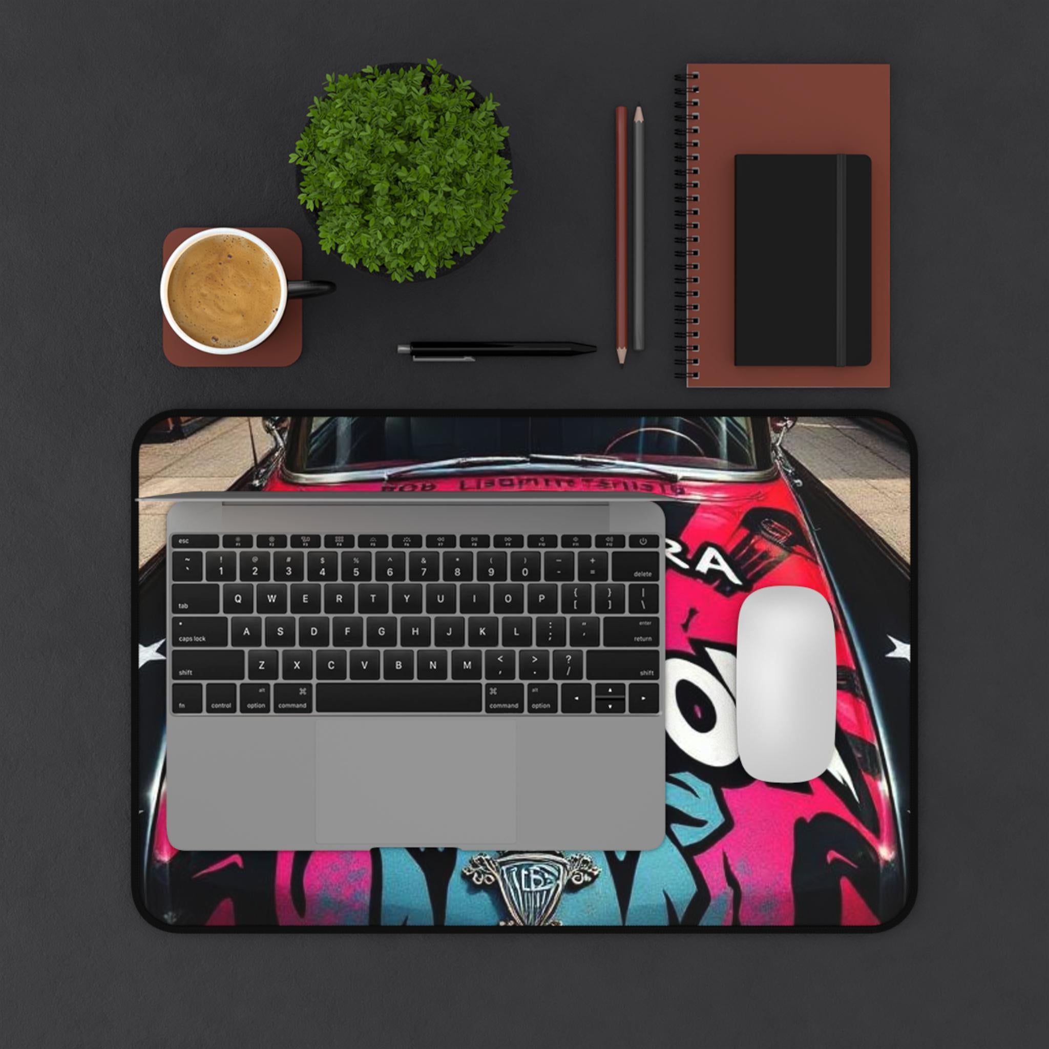 Looking For A Bad Decision Desk Mat | Retro Graffiti Car Hood Design