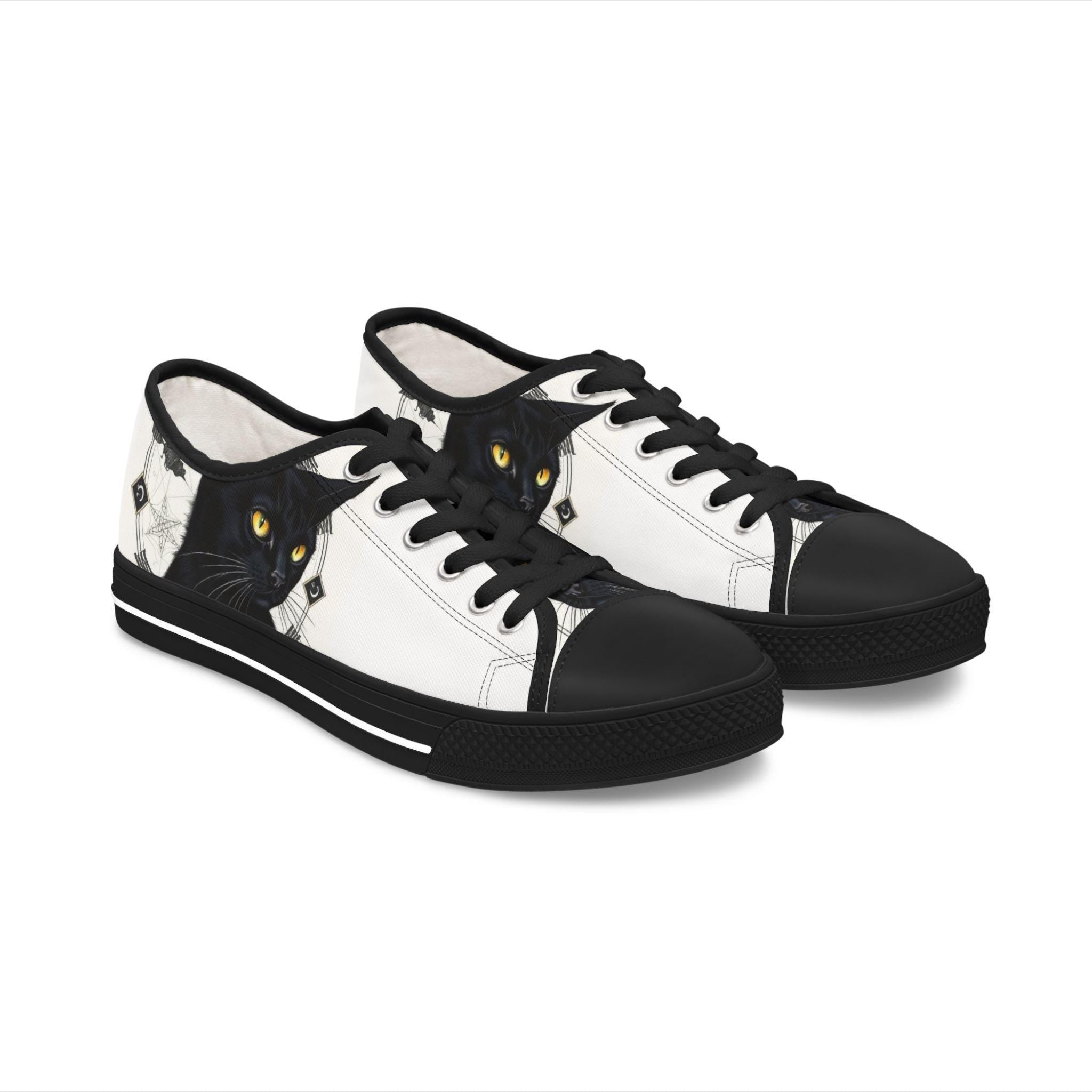 Black Cat Portrait Sneakers | Low Top Canvas Shoes