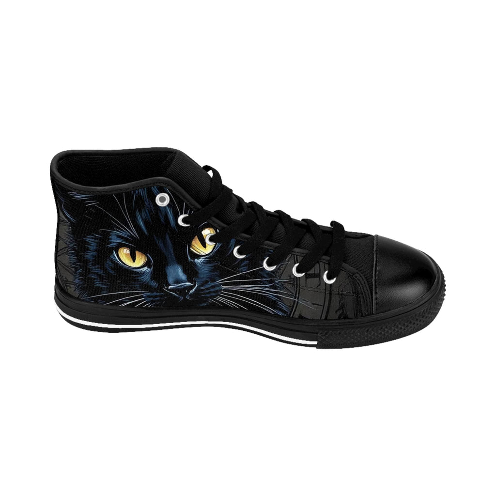 Black Cat Face Sneakers | High Top Shoes, Yellow Eyes Cat Illustration